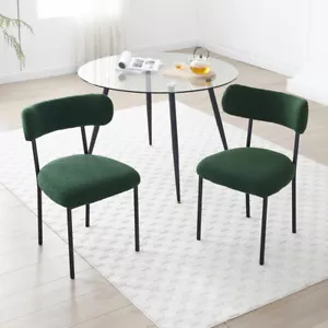 Dining Chairs Set of 2,Round Upholstered Sherpa Fabric Dining Room Chairs - Picture 1 of 52