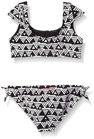 Billabong Little Girls' Geo Delight Short Sleeve Crop Swim Suit, Black Sands, 4 - Image 1 of 1
