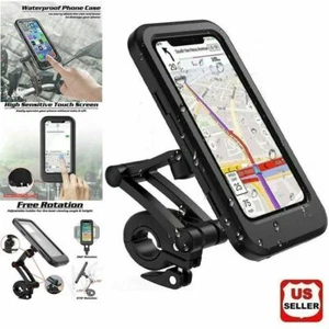 Motorcycle Bike Handlebar Phone Mount Holder Waterproof Case for iPhone Samsung - Picture 1 of 10