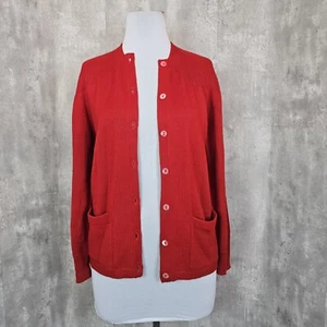 Vintage 80s Adele Joyce Womens M Red Cardigan Sweater Preppy Casual Geeky - Picture 1 of 7