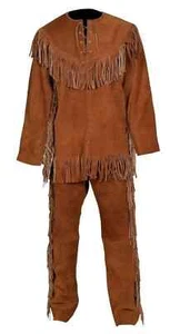 Camisa y pantalón con flecos de cuero gamuza estilo montaña occidental nativo americano para hombre - Imagen 1 de 4