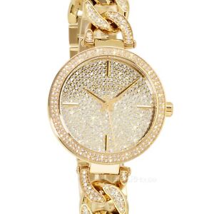 Michael Kors Catelyn Womens Glitz Watch, Pave Crystal Dial, Gold Chain Band
