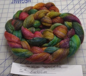 Merino Wool Glitz Combed Top Roving Spinning Handpainted Dyed Felt Berkshire - Picture 1 of 1