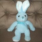 Blue Soft Plush Bunny Rabbit White Ear Paw Pads Blue Bow Brown Eyes Sewn Nose 