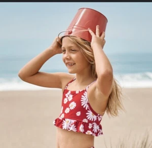 Girls Ruffle peplum bikini top-blue Size 5 - Picture 1 of 2