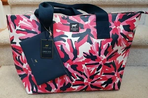 Dabney Lee Black/Pinks/White Polyvinyl L Tote Bag Weekender & Navy Cosmetic Bag - Picture 1 of 9