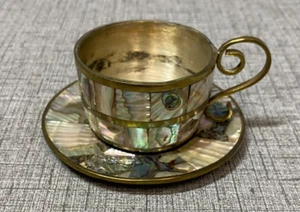 Perlmutt Vintage Handarbeit Teeservice Tasse Teller Made In Mexico - Bild 1 von 15