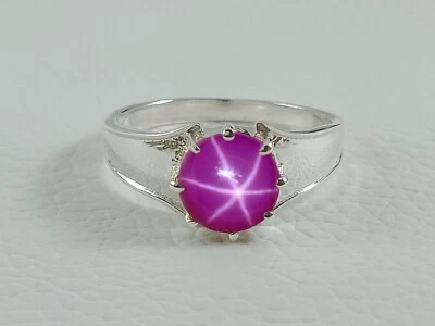 Men's Lindy Pink Star Ring 6 Ray Star Ring Ruby Star Ring in 925 Sterling Silver - Image 1 of 4