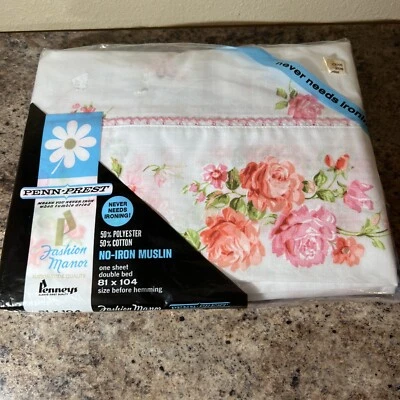 Vintage Penn-Prest Fashion Manor Penneys Sheet Flat Double 81 x 104 Floral New - Image 1 of 4