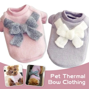 Pet Dog Cat Jumper Warm Sweater Knitwear Jacket Coat Puppy Soft Vest Clothes BOW - Picture 1 of 14