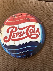 Rustic Looking “Pepsi-Cola” 8”x8”metal Vintage Hanging Tin Sign - Picture 1 of 6