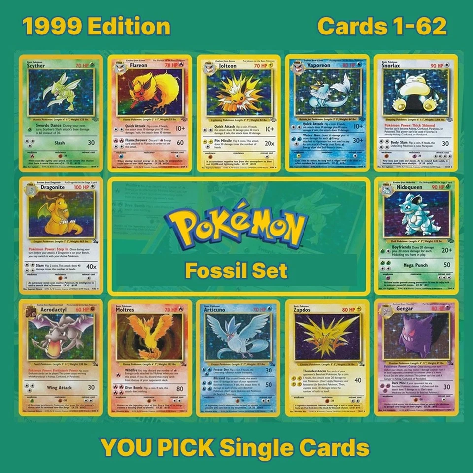 1999 Pokemon Fossil Set Choose Your Card (01-62) Licensed Pokemon - Image 1 of 1
