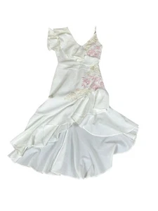 PatBo Dress Women Sz US 4 White Ruffle Sleeve Pink Floral Embroidery Boho Chic - Picture 1 of 10