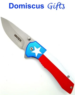 8英寸全新德州国旗口袋刀爱国折叠刀弹簧辅助PWT275TX — 第 1/4 张图片