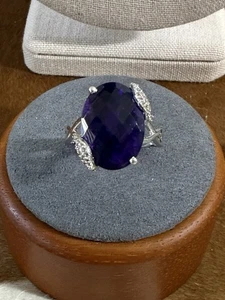 925 Sterlingsilber ~ facettierter lila Amethyst Cocktail Statement Ring Größe 11 - Bild 1 von 12