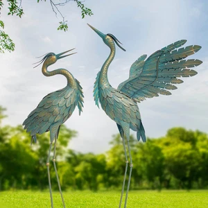 Crane Statues for Outdoor, Metal Heron Garden Statues Bird Yard Art, Standing Sc - Picture 1 of 12