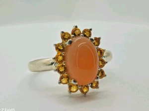 Vintage Ring orange Mondstein und Zirkonia Sterlingsilber 925 Heiligenschein. Größe S - Bild 1 von 10