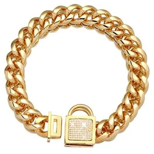 Dog Chain Collar with Secure Buckle with Ice-Out Cubic 20"(Fits Neck 18"-19.5") - Picture 1 of 8
