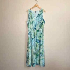 J. JILL Women Large Cotton Silk Blend Vneck Sleeveless Pastel Maxi Dress Beachy - Picture 1 of 13