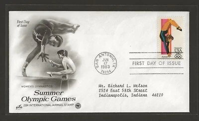 1983 US 28c Airmail Summer Olympic Games Women’s Gymnastics FDC Scott #C104a - Image 1 of 2