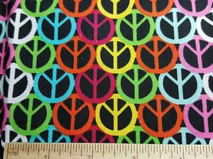 Peace Signs on Onyx (Black)  100% cotton Fabric -Fat Quarter - Picture 1 of 1