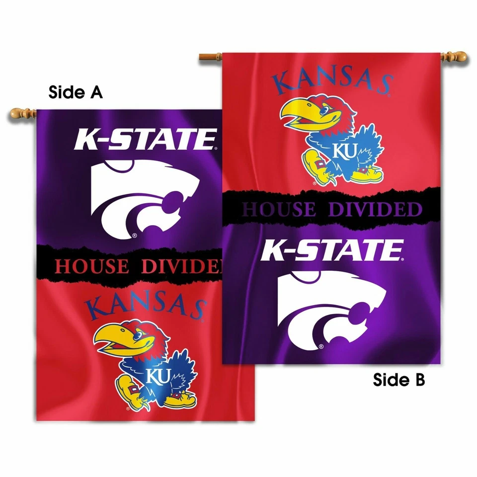 BSI Products NCAA Kansas Jayhawks 2-sided Banner With Pole Sleeve House Divided