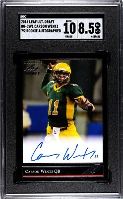 2016 Leaf Ultimate Draft Autograph Carson Wentz RC SGC 8.5 Auto 10 Rookie - Image 1 of 2
