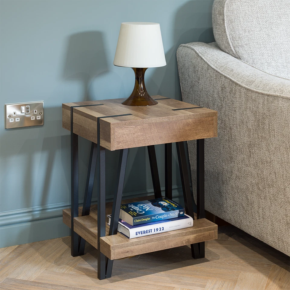 Contemporary Coffee Side Table with Metal Legs & Detailing 400mm W - Image 1 of 4