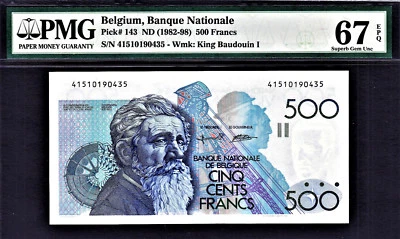 Belgium 500 Francs ND (1982-98) Pick-143 Sign 5 & 15 SUPERB GEM UNC PMG 67 EPQ - Image 1 of 2