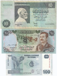 Libye, Eraq, Congo, lot de 3 billets, tous différents billets du monde - Photo 1 sur 2