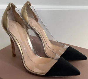 Gianvito Rossi Plexi PVC Black Gold Leather Pointed Toe Pumps Sz 37.5 7.5 $895 - Picture 1 of 13