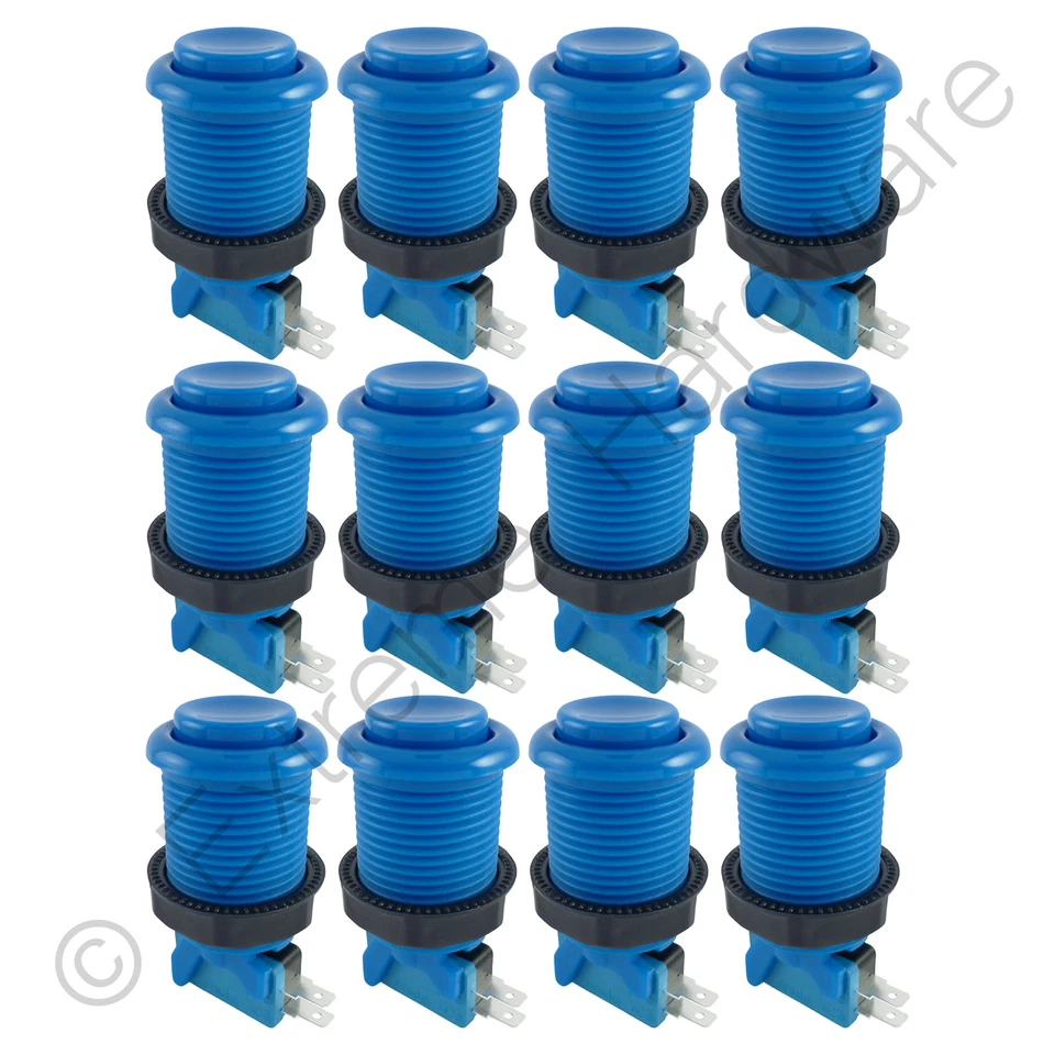 EXTREME HARDWARE 12 botones y microinterruptores arcade clásicos redondos estilo Happ de 28 mm (azul) - MAME