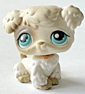 LPS White Grey Poodle Dog Blue Green Eyes Littlest Pet Shop Bobblehead Toy - Picture 1 of 3