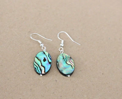 #Paua Abalone Perlmutt 925 Silber  Ohrringe 12x 18 mm ( M - 6 *) - Bild 1 von 2