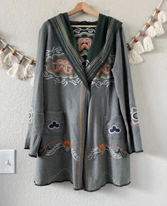 Paparazzi Embroidered Hooded Longline Duster Western Cardigan Boho Peasant XL - Picture 1 of 12
