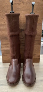 Fitflop UK 3 Comfort Brown Leather & Fabric Tall Ladies Winter Warm Boots New - Picture 1 of 14