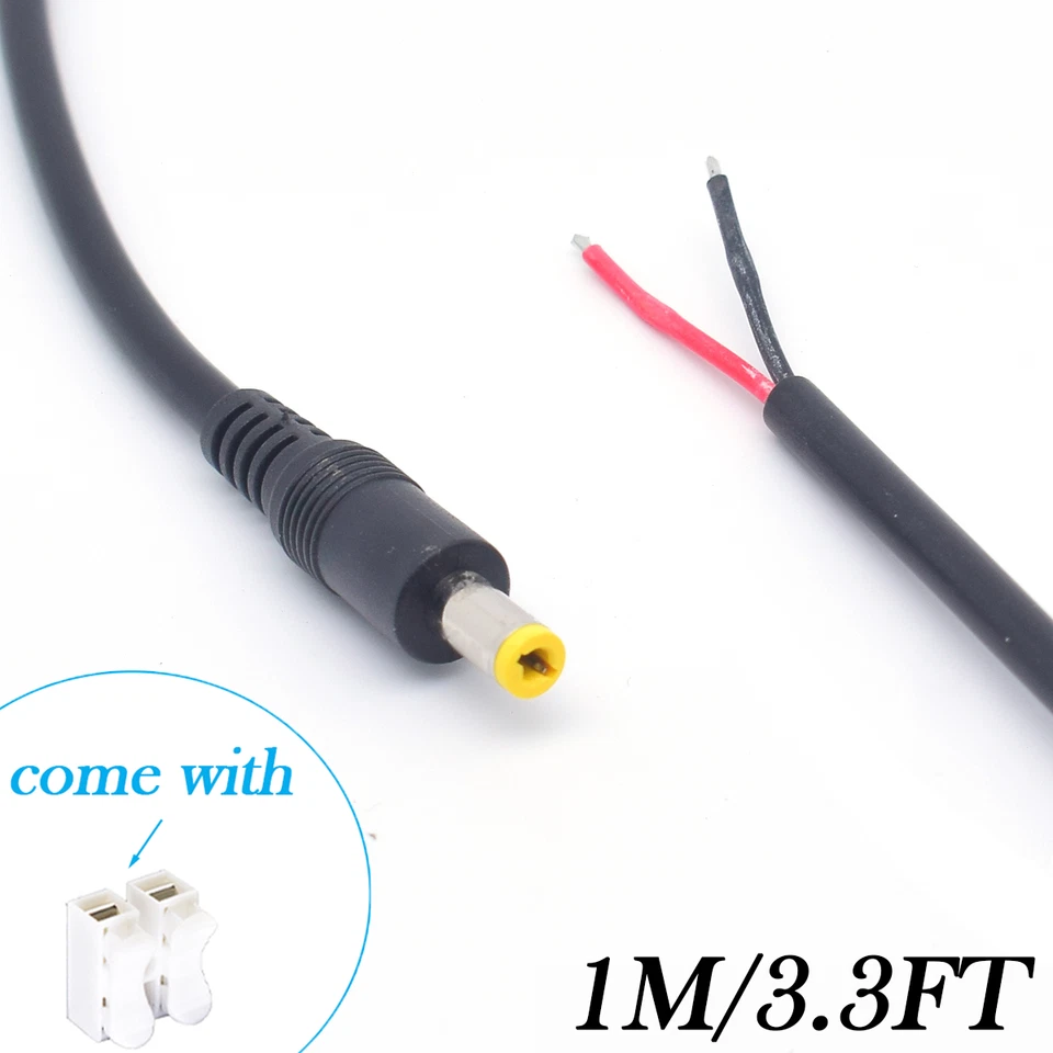 NEW 18AWG DC Power 5.5mm x 2.5mm Barrel Male Plug Pigtail Bare Wire 1M/3.3FT Lot - Image 1 of 4