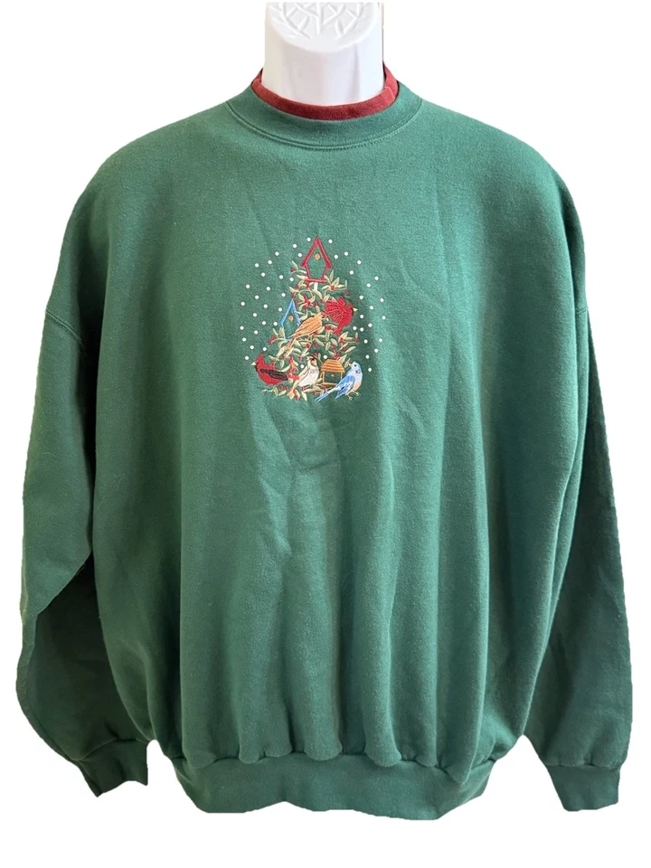 Moletom vintage M&C Sportswear férias de inverno vovó tamanho XL-2XL pássaros bordados - Imagem 1 de 4