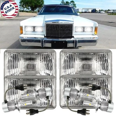 4PC Chrome 4X6"GLASS Headlight Fit Mercury Grand Marquis+Town Car+Continental S+ - Image 1 of 4