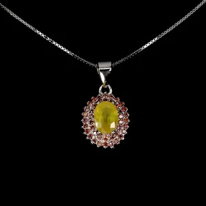 925 Sterling Silver Necklace Oval Yellow Sapphire 7x5mm Natural Gemstone Jewelry - Picture 1 of 13