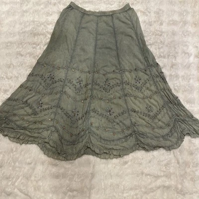 Maxi Falda Boho Bordada Soft Surroundings Para Mujer, Botones Volantes PXS Verde Foto 1 de 4