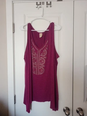 Women's Faded Glory Tank Top Tunic Burgundy Size 3X 22 24 Beaded Design - Image 1 of 3