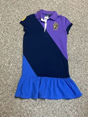 Polo Ralph Lauren Girls Striped Rugby Club Shirt Dress XL X-Large 16 Purple Blue - Image 1 of 4