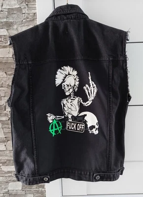 Chaleco Denim Punk Rock Heavy Metal Negro Personalizado Talla XL Foto 1 de 3