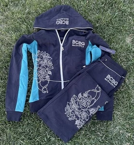 BCBG Tracksuit Set Zip Trashy Y2K Sweatsuit BCBGmaxazia Flame Edgy Turquoise NEW - Picture 1 of 8