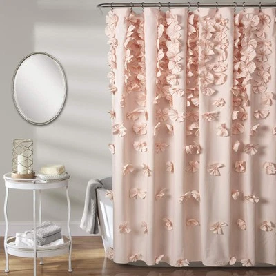 Cortina de chuveiro Blush 72x72 vintage glam com arcos feitos à mão para decoração de banheiro - Imagem 1 de 4