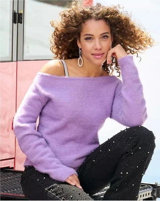 Suéter holgado de felpa Boston Propio talla M suéter de pestañas boho lila púrpura Foto 1 de 4