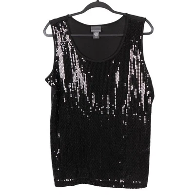 Camiseta sin mangas Covington negra lentejuelas XL para mujer NUEVA sin mangas cuello redondo fiesta navideña Foto 1 de 4