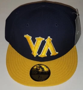 New Era - RVCA "VA" 5950 Fitted Hat Size 7 1/4 Navy Yellow 90% Wool 10% Acrylic - Picture 1 of 7