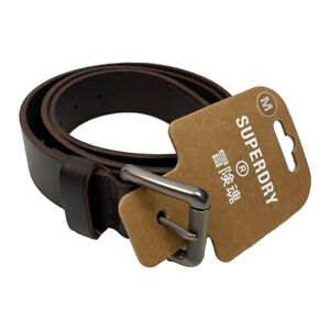 Superdry Belt Mens Badgeman Leather Metal Buckle Logo Branded Belt in Brown
